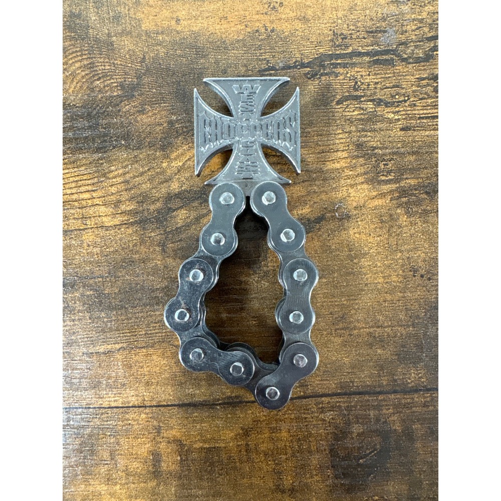 West Coast Choppers Iron Cross Roller Chain Belt Buckle Silver Biker Jesse James